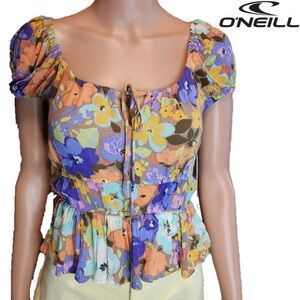 O'Neill Purple and Orange Puff Sleeve Blouse